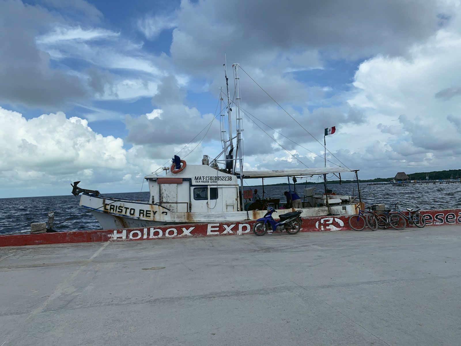 A ship docked in the mainland fishing village of Chiquila, where ferries depart for Isla Holbox.