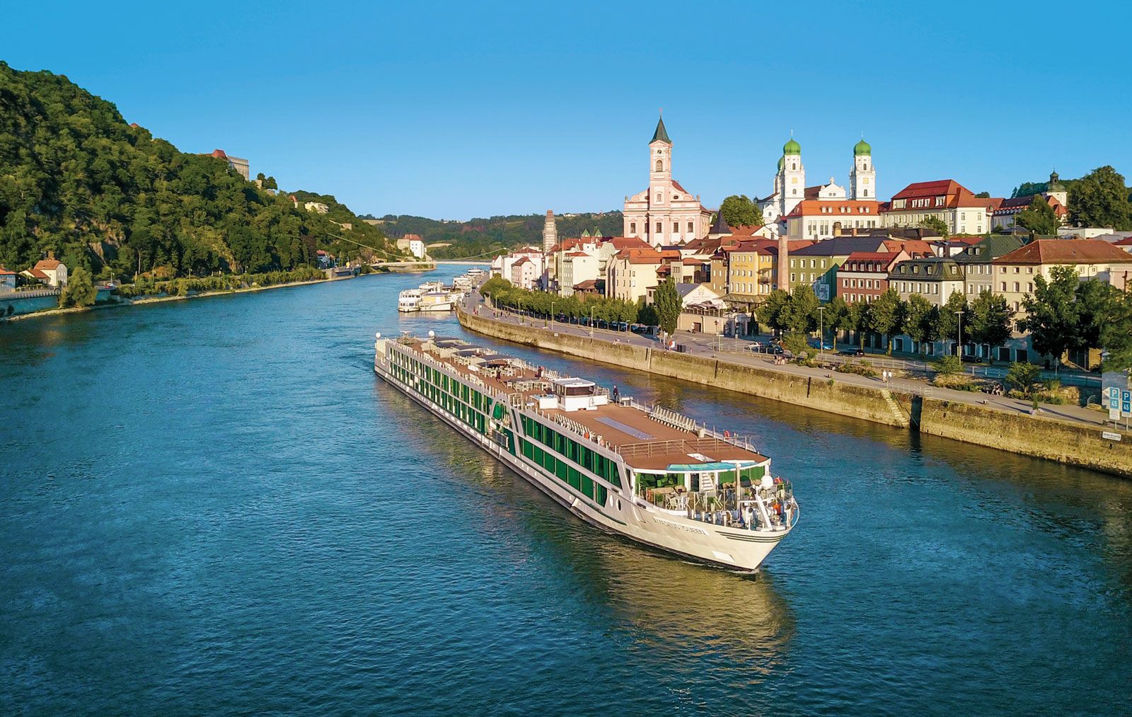 The Amadeus Queen in Passau, Germany. European cruising might not initially be open to North Americans. Unlike ocean ships, river ships are never far from land. And being smaller, they are easier to disinfect should the need arise.