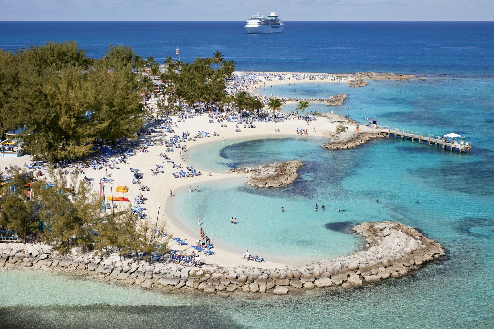 Aerial photo of Coco Cay, Royal Caribbean’s private island in the Bahamas.
