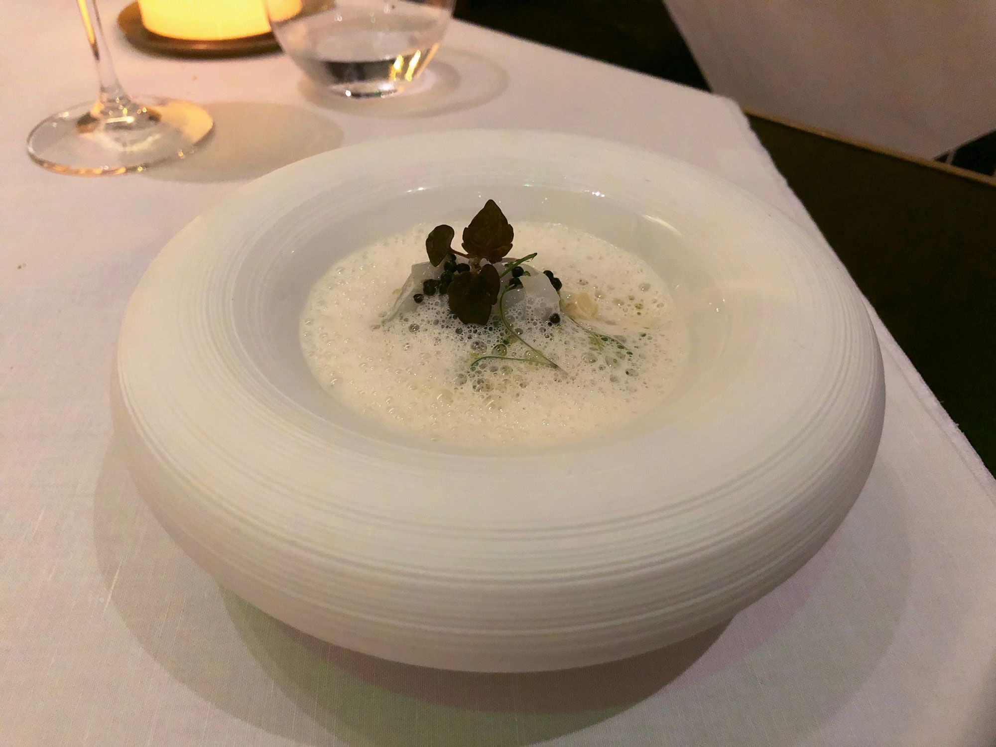 One of the three scallop dishes served as part of the chef's tasting menu at the Grand Cafe in November, when the bivalves were in season. (TW photo by Johanna Jainchill)