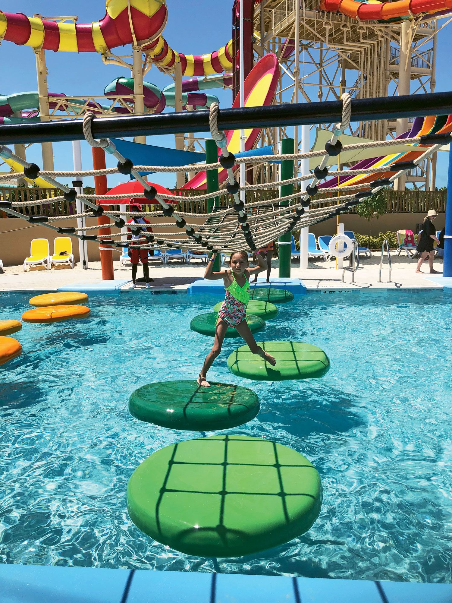 The adventure pool at Royal Caribbean’s CocoCay has various obstacles to navigate. (TW photo by Tom Stieghorst)