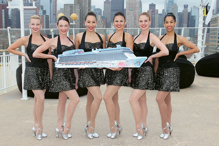 Radio City Music Hall's Rockettes were the first group godmothers at Norwegian Cruise Line. They christened the Norwegian Breakaway, which was themed to New York City.