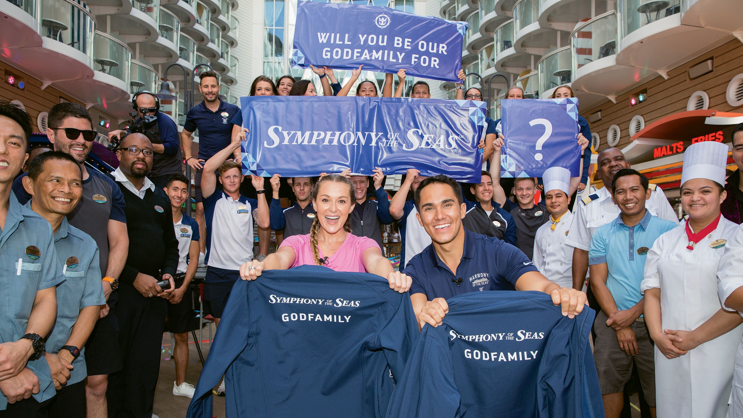 Royal Caribbean fans Alexa and Carlos PenaVega and their son, Ocean, were “godfamily” to the Symphony of the Seas.
