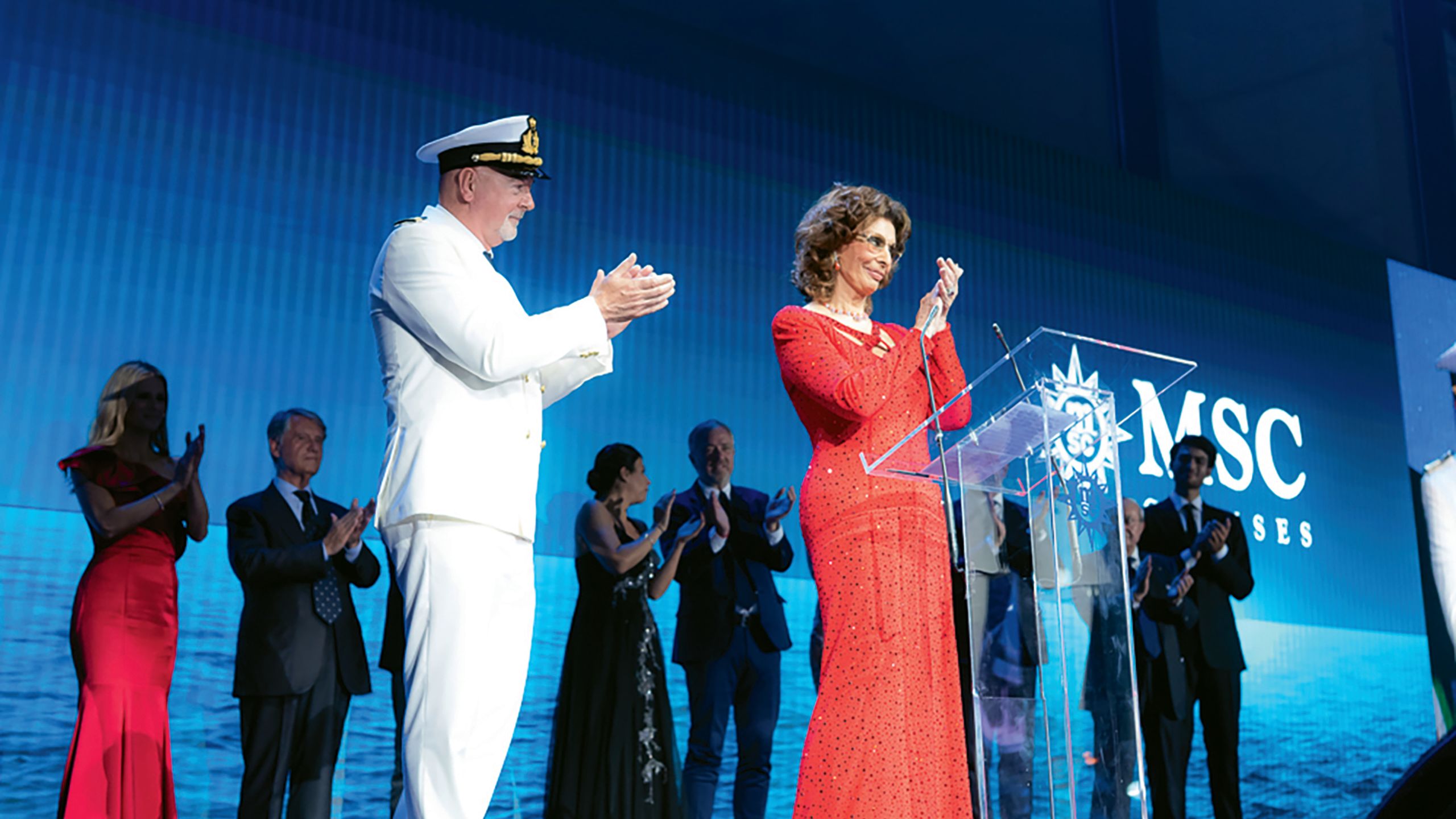 Sophia Loren at the christening of the MSC Seaside. The Italian film star has been the godmother of all the MSC newbuild ships since 2002. 