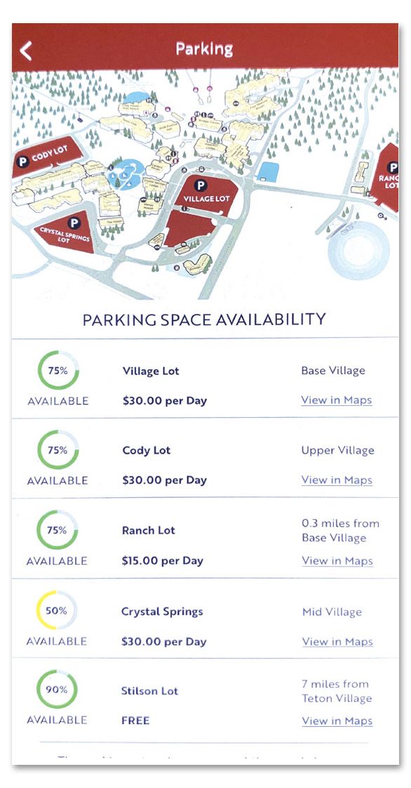 Parking availability was added to Jackson Hole Mountain Resort’s JH Insider app.