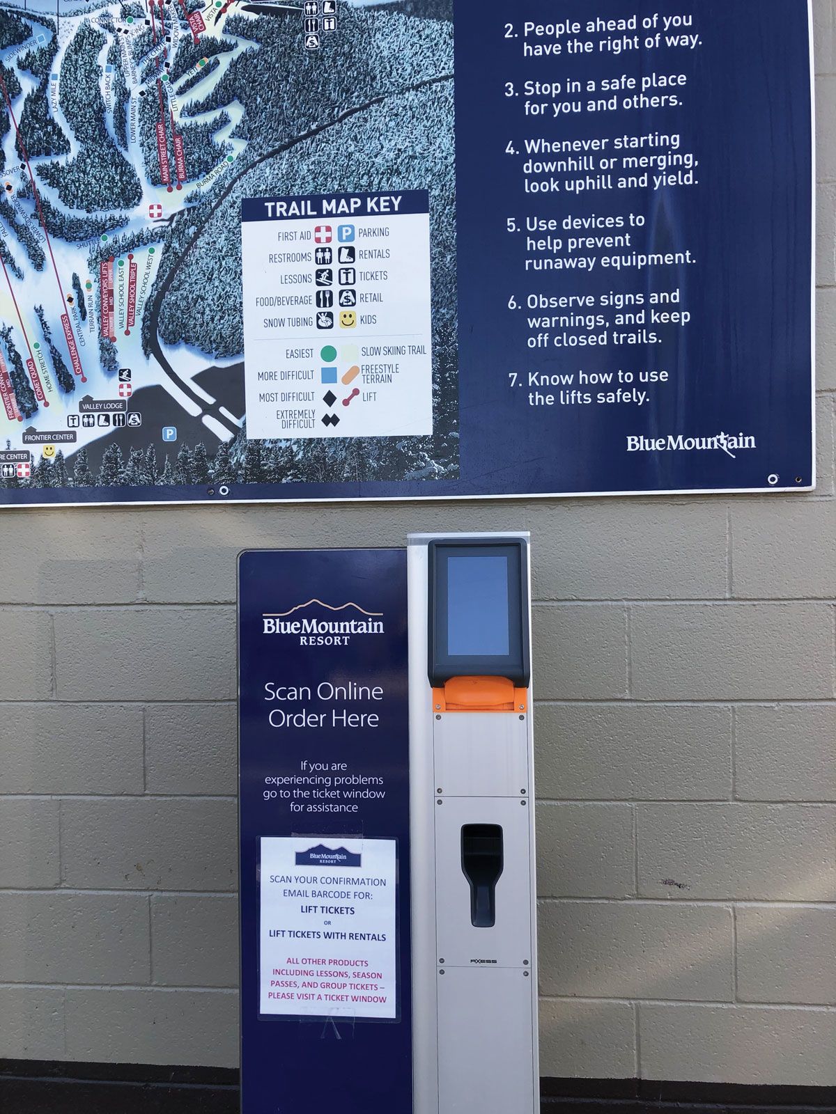 Skiers at Blue Mountain this year printed ski passes at kiosks like this by scanning bar codes issued upon purchase. (Courtesy of Blue Mountain Resort)