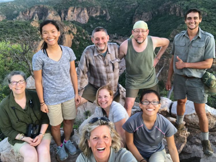 Jody Cole, founder of Wild Rainbow African Safaris, with a group on safari. (Photo by Jody Cole)