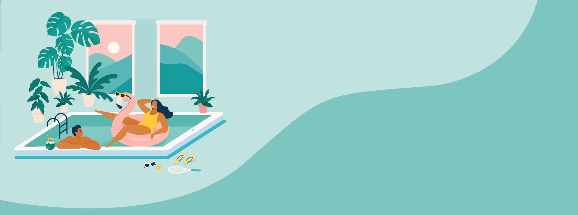 Illustration of two people relaxing in a pool