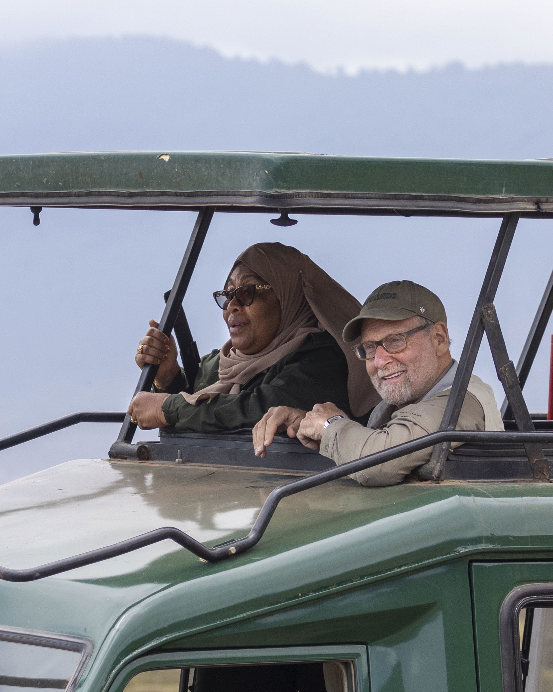 Hassan and Greenberg search for the Big Five in Ngorongoro Crater. (Photo by Karen Ballard)