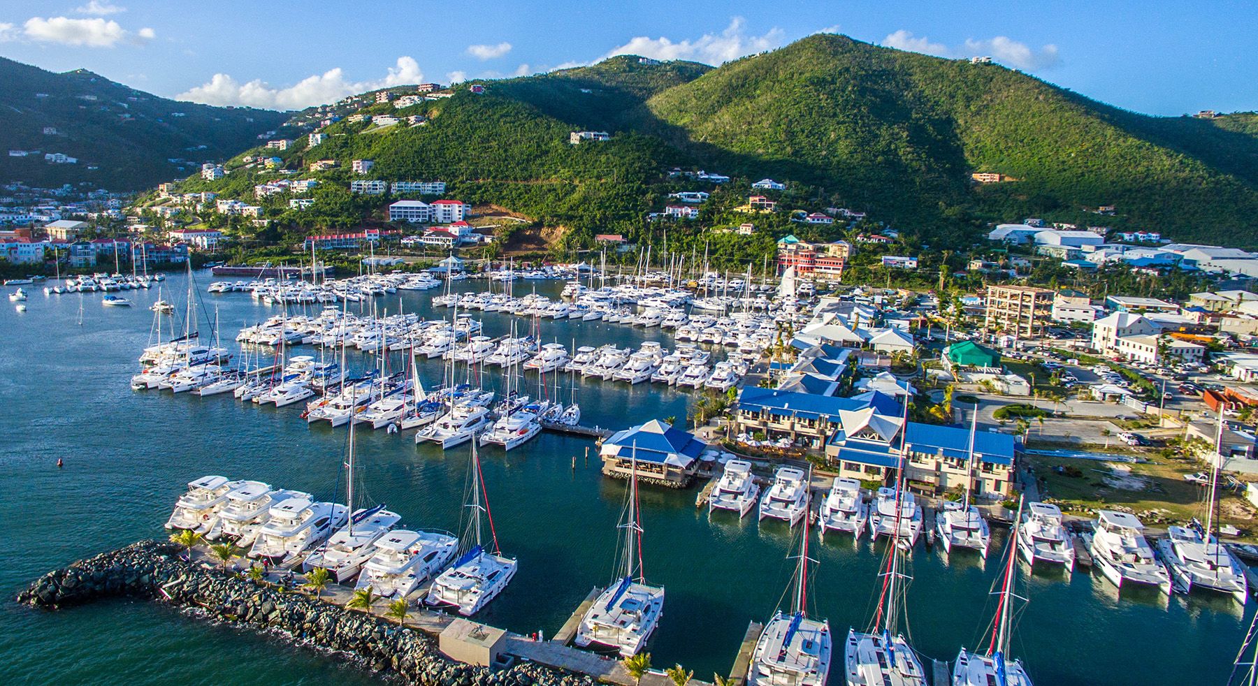 An aerial view of the Moorings’ flagship marina in the British Virgin Islands. (Courtesy of The Moorings)