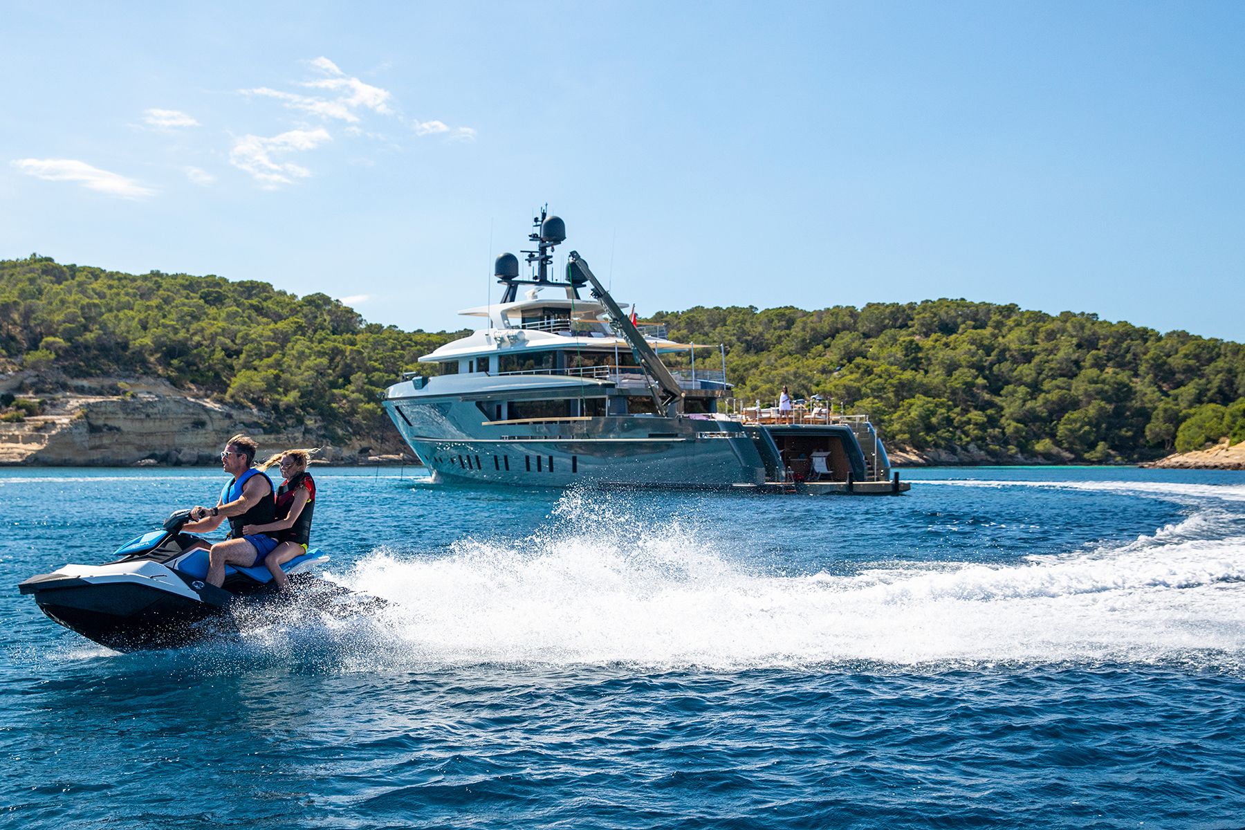 A personal watercraft launched off the Moka yacht in the Mediterranean. (Photo by Stuart Pearce)