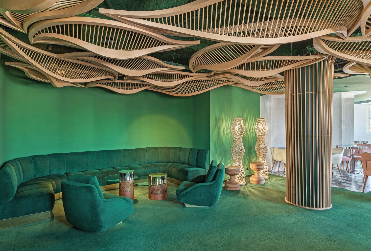 A public area at Madrid’s Room Mate Macarena, Gran Via, which had only been open for a few weeks when Covid-19 forced Spain to impose stay-at-home orders. Rather than closing, the hotel donated rooms to healthcare workers and the elderly.