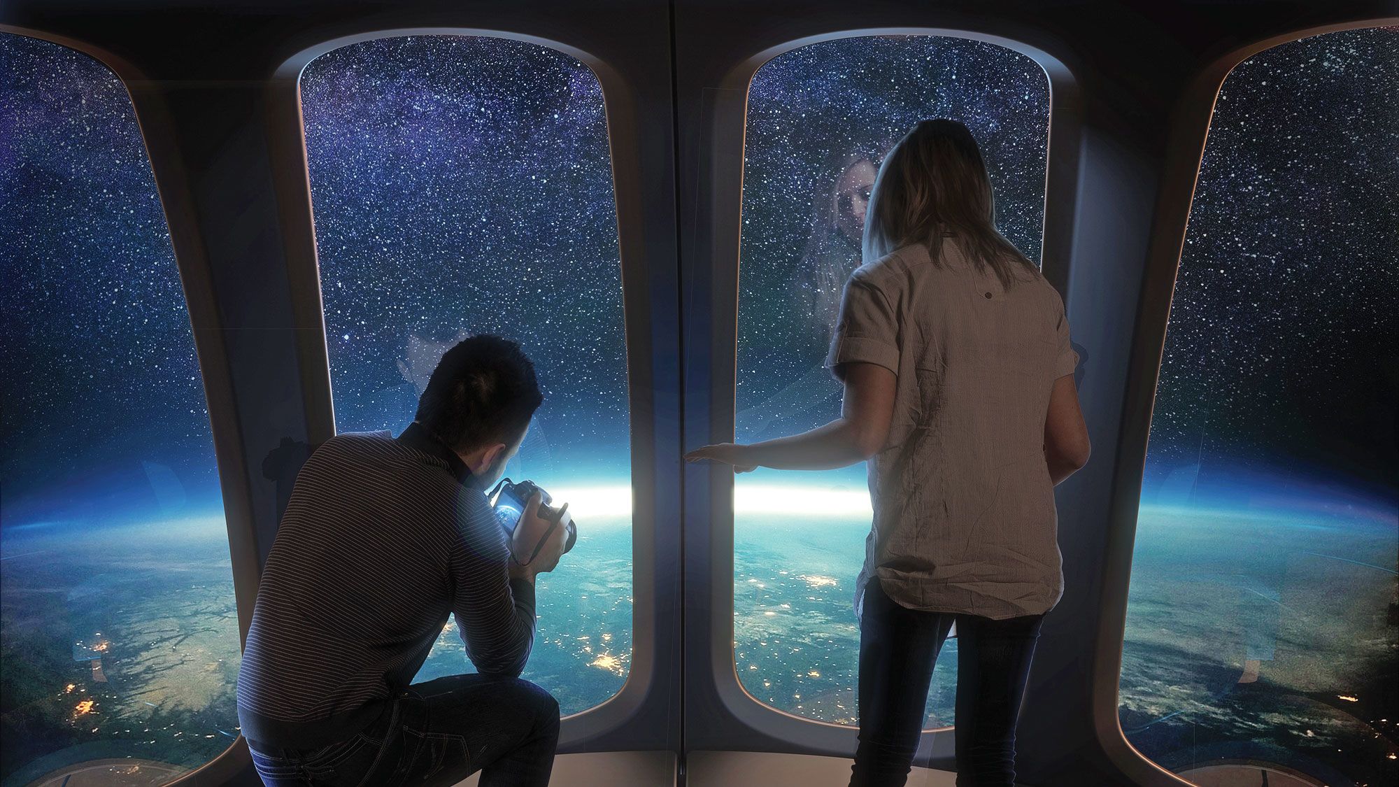 A rendering shows the view that will be possible from Space Perspective’s Spaceship Neptune. (Courtesy of Space Perspectice)