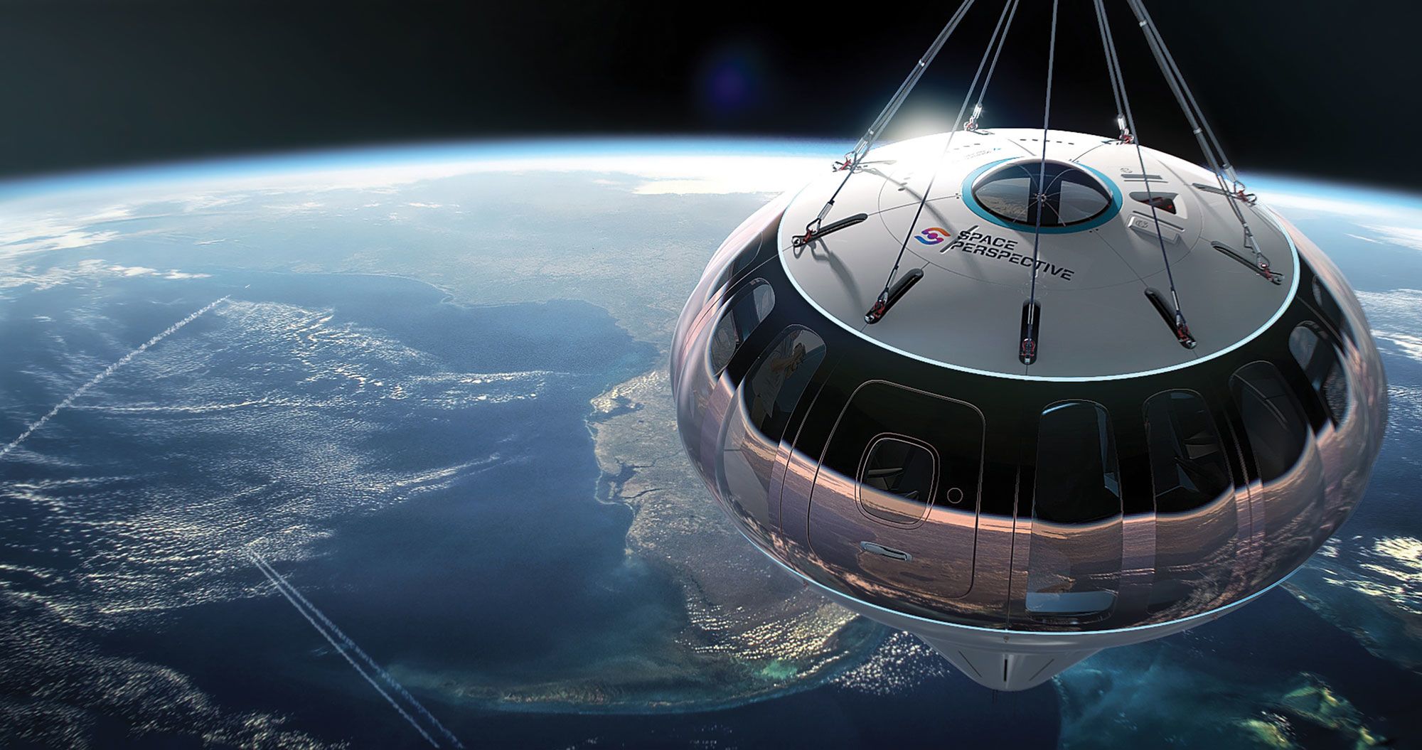 Spaceship Neptune will rise slowly to the edge of space via balloon, offering 360-degree views and Champagne. (Courtesy of Space Perspective)