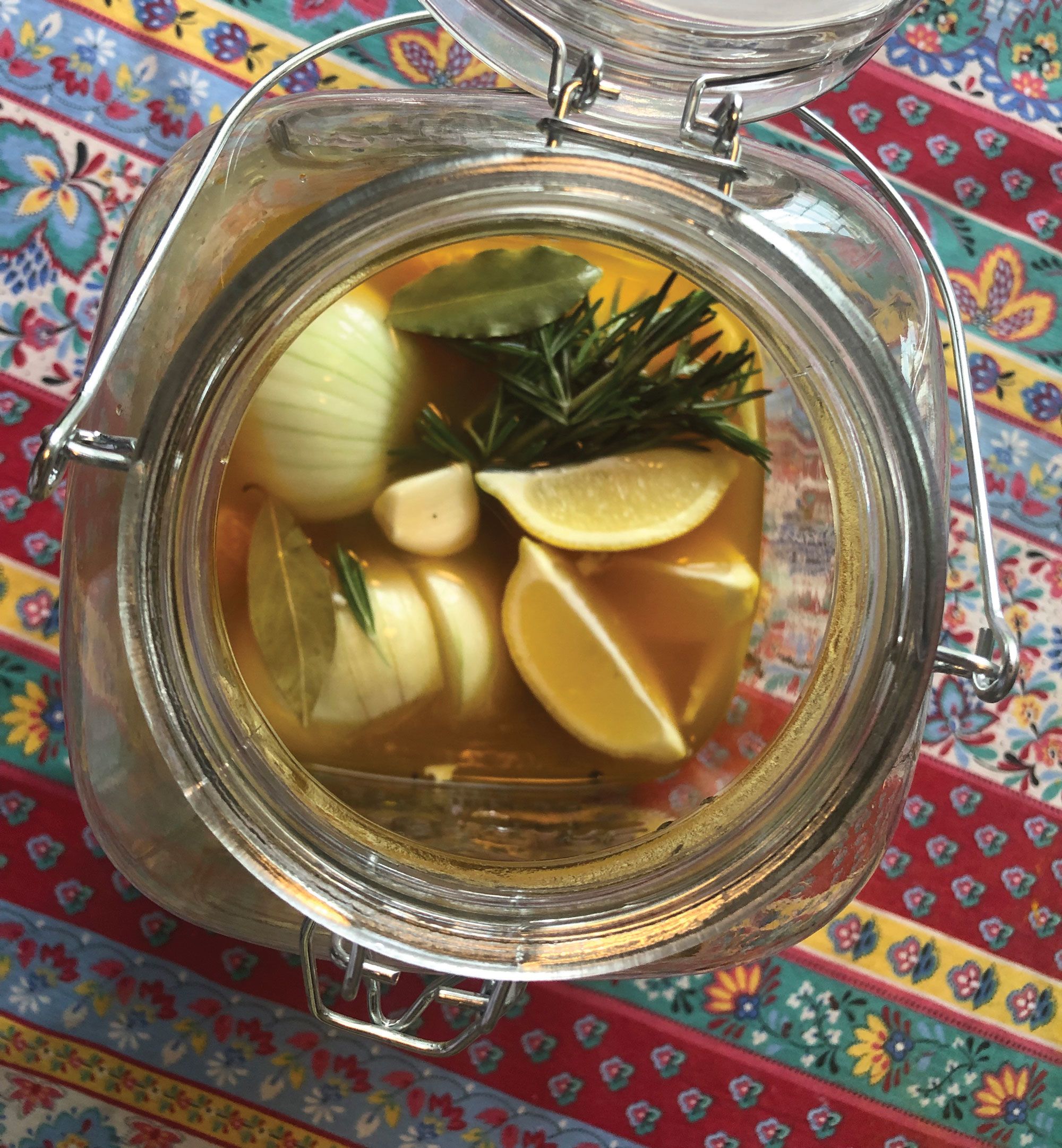 The Rocket Fuel concoction, a pungent blend of apple cider vinegar, onion, garlic, citrus, herbs and spices. (TW photo by Christina Jelski)