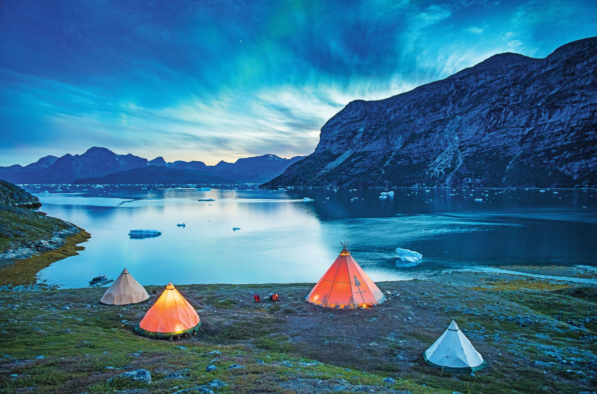 Camp Kiattua in Greenland. The destination has gained interest from travelers looking for bucket list destinations with built-in isolation in the Covid era.