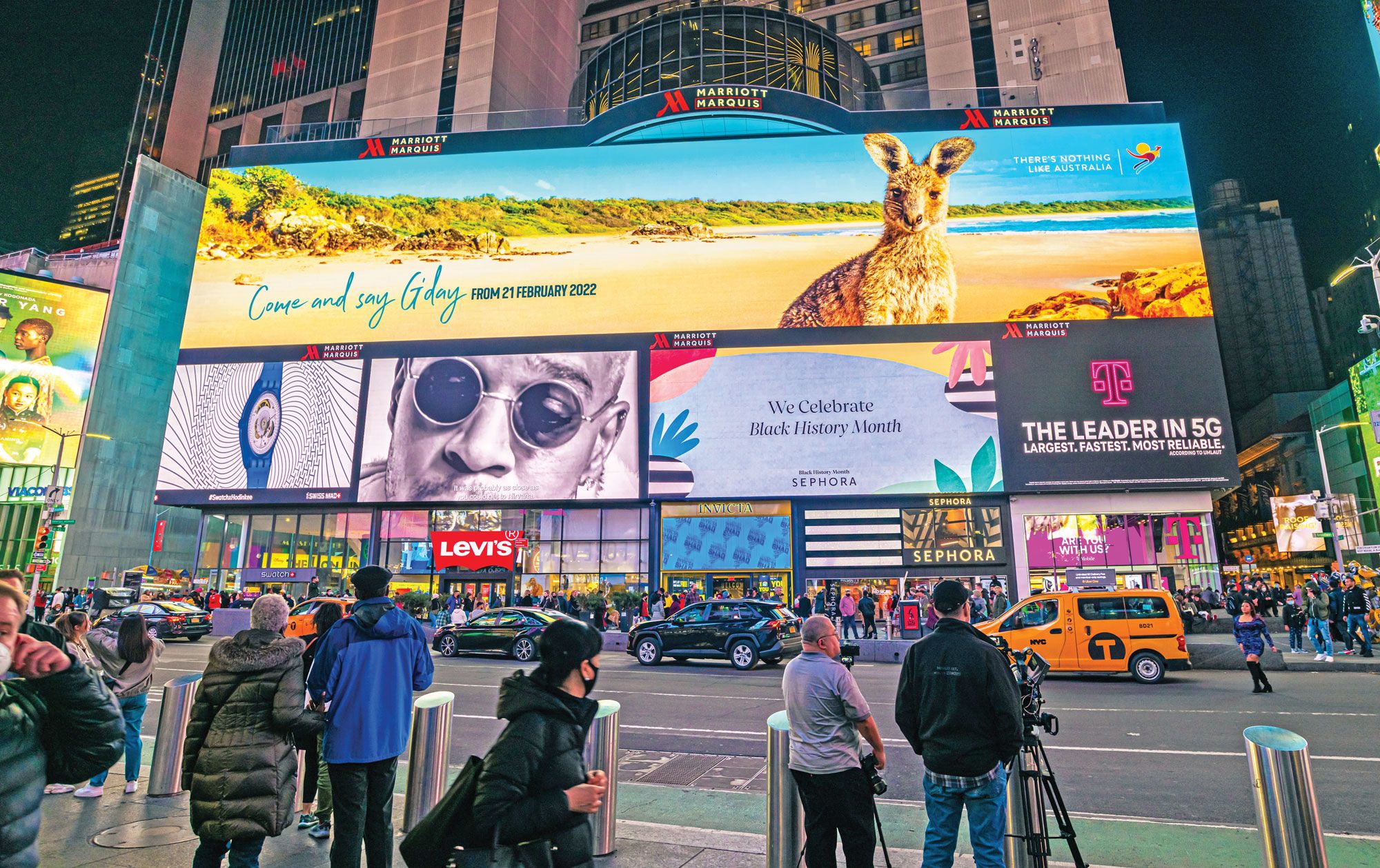 Tourism Australia launched ads in Times Square in February. The “Don’t go small. Go Australia” campaign is intended to tap desire for bucket-list travel. (Courtesy of Tourism Australia)