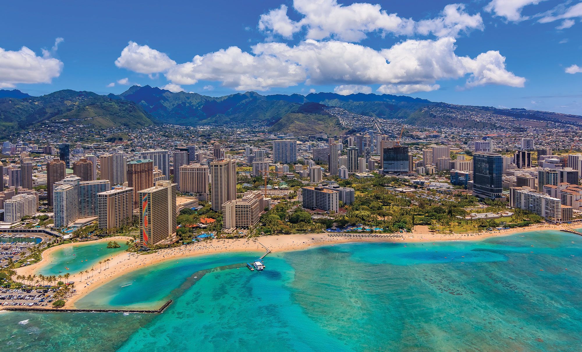 The southern section of Waikiki in Honolulu. Unlike in the aftermath of other crises, support for tourism does not appear to have increased among Hawaiians as the pandemic comes under control. (Photo by SvetlanaSF/Shutterstock.com)