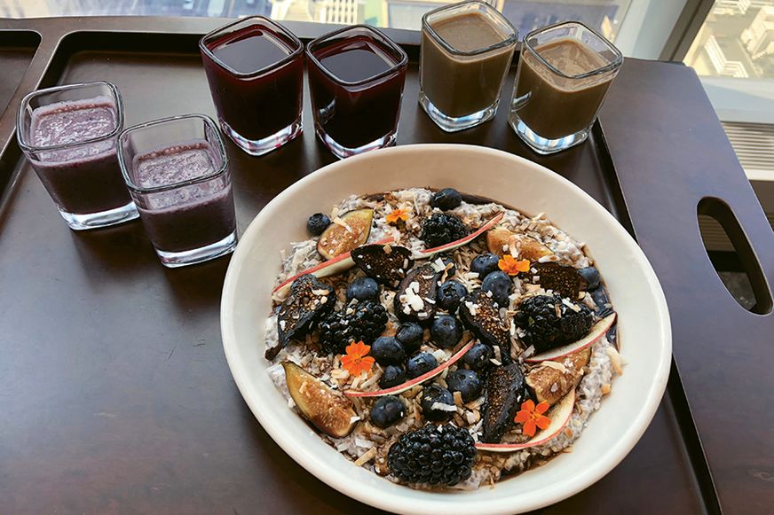 Chia seed pudding and a selection of juices and smoothies served at the Park Hyatt New York’s Nalai Spa. Photo by Johanna Jainchill