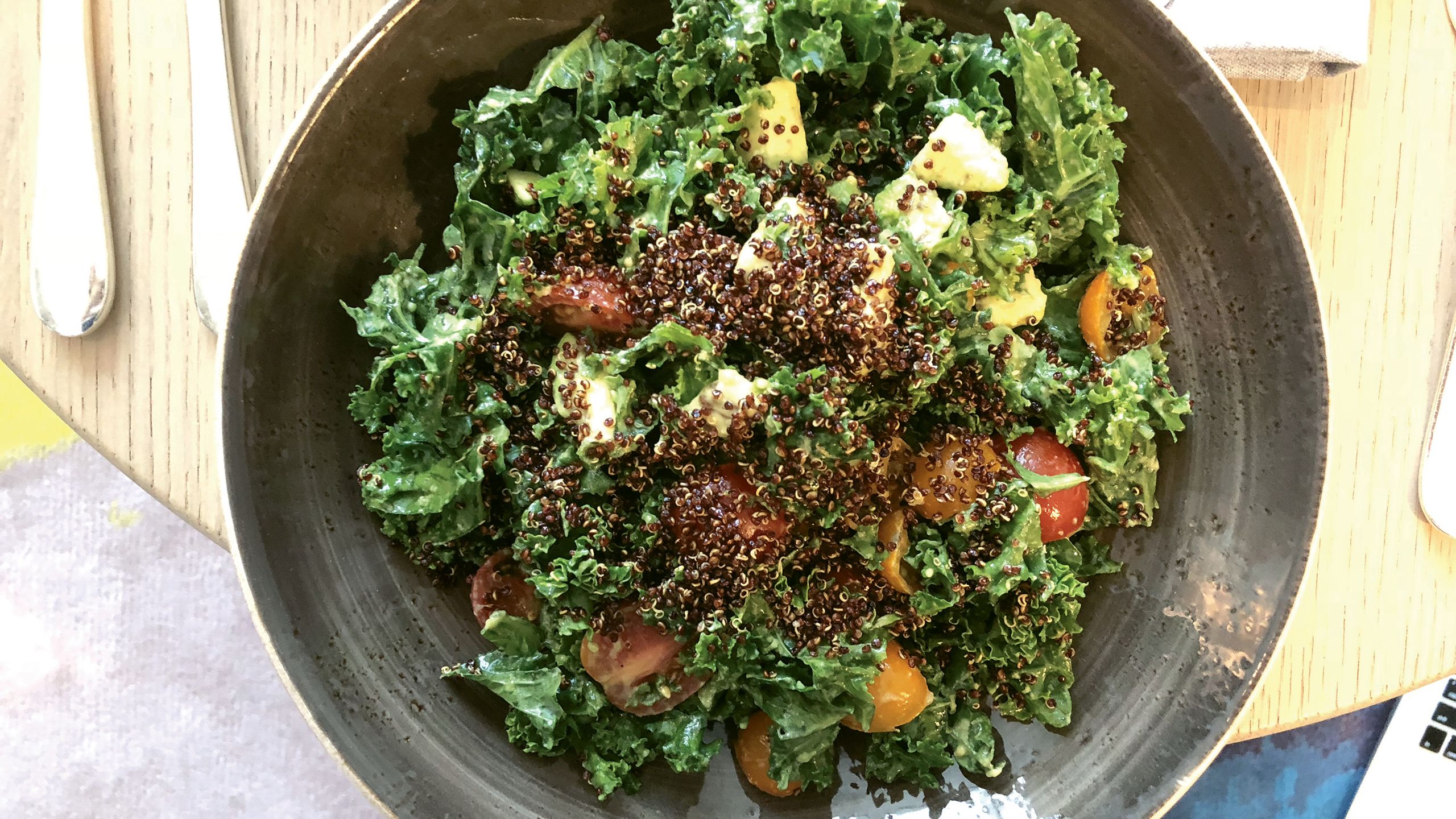 The kale and avocado salad topped with crispy quinoa at the Four Seasons Hotel New York Downtown. Photo by Johanna Jainchill