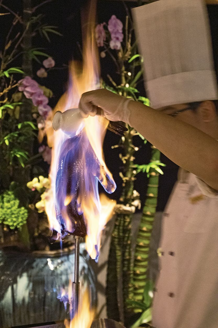 The roast duck at Le Palais, the flagship restaurant of Taipei’s Palais de Chine hotel. The restaurant was awarded three Michelin stars for its “truly outstanding” take on such dishes. Michelin released its first guide for Taipei this year.v
