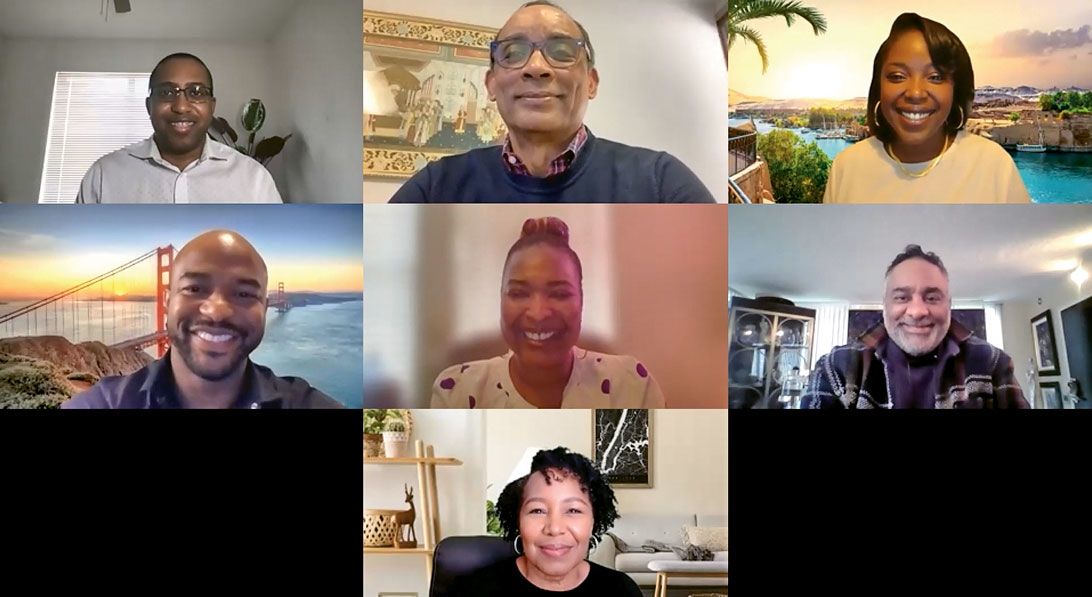 Northstar Travel Group Black Advisory Board members, left to right from the top row down: Stephen Scott, David Van Ness, Jazzmine Douse, Cory Wallace, Nik Morales, Tyronne Stoudemire and Margie Jordan.