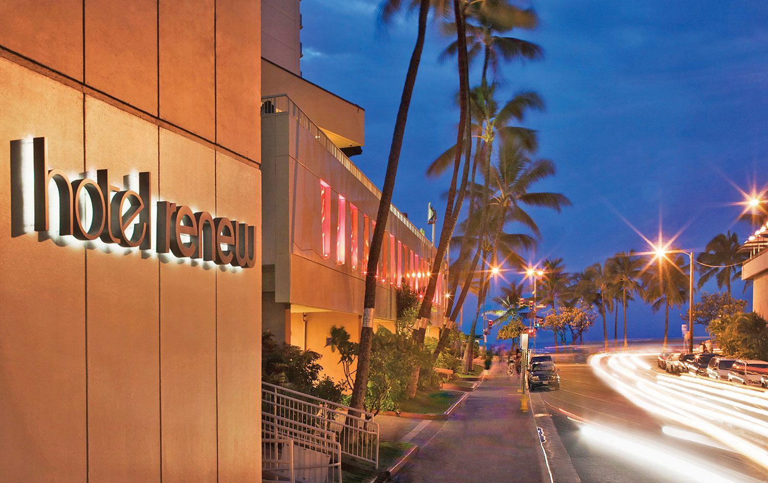  The Hotel Renew, a 72-room property near Kuhio Avenue, focuses on wellness and sustainability.