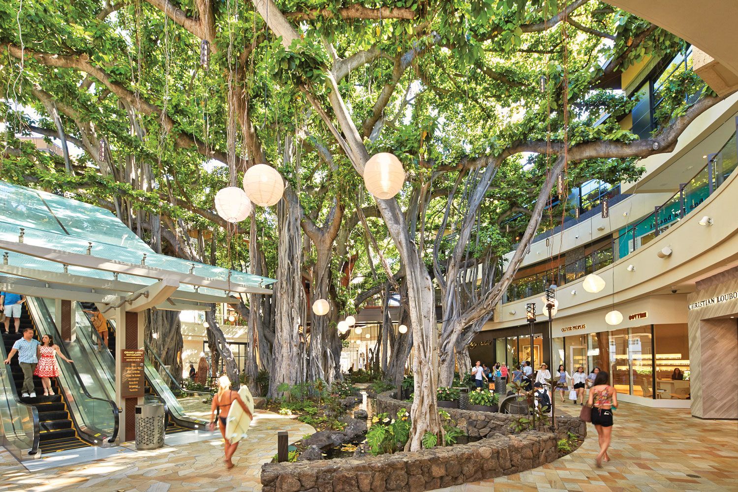 When the International Market Place reopened in 2016, it bore little resemblance to the original market place. It’s now anchored by Hawaii’s first Saks Fifth Avenue and offers cultural programming, such as a customized hula show that tells the story of Waikiki.