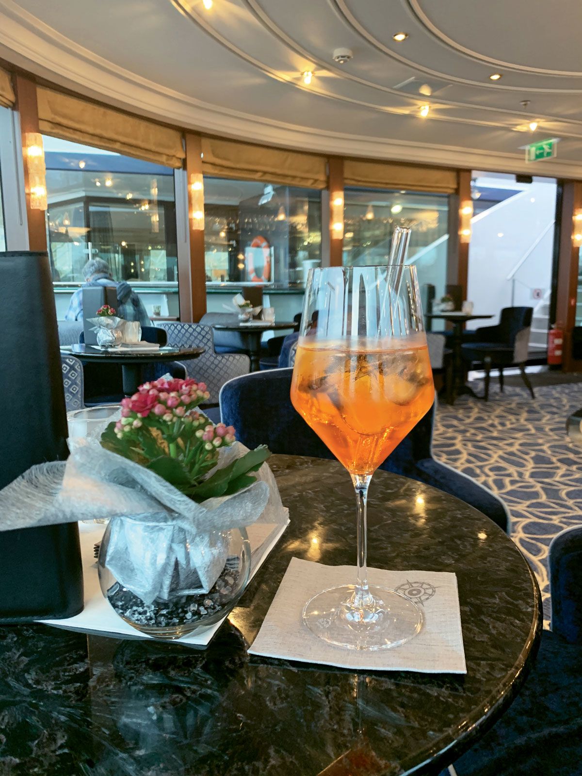 Tauck has replaced plastic straws and stirrers with washable glass alternatives. (TW photo by Jeri Clausing)