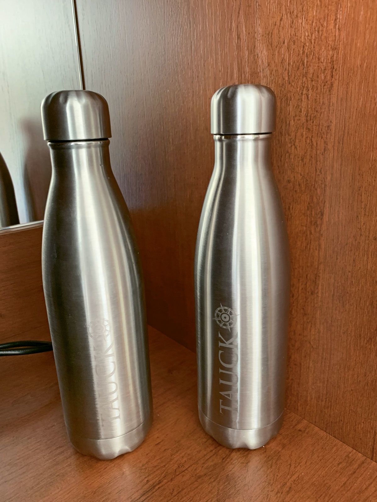 Tauck has eliminated plastic bottles and miniature bathroom amenities on its river cruises; instead, it gives guests reusable bottles and puts refillable shampoo, conditioner and bath gel containers in the showers. (TW photo by Jeri Clausing)