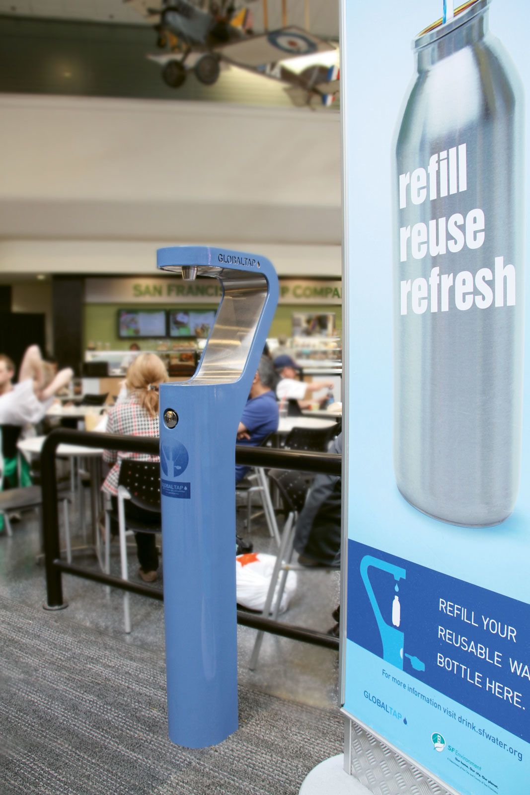 A filling station for water bottles at San Francisco Airport, which banned the sale of plastic water bottles in August. (Courtesy of San Francisco International Airport)