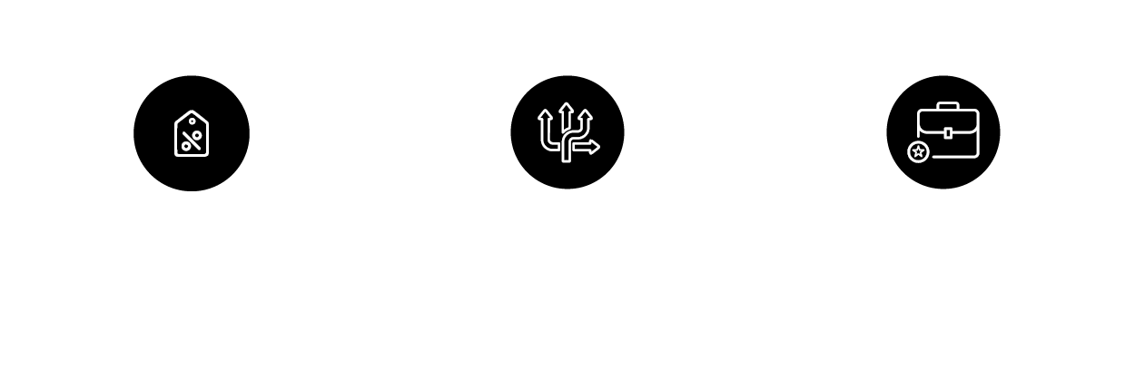 Discount Fares icon, Flexibility Guaranteed icon and employee perks icon
