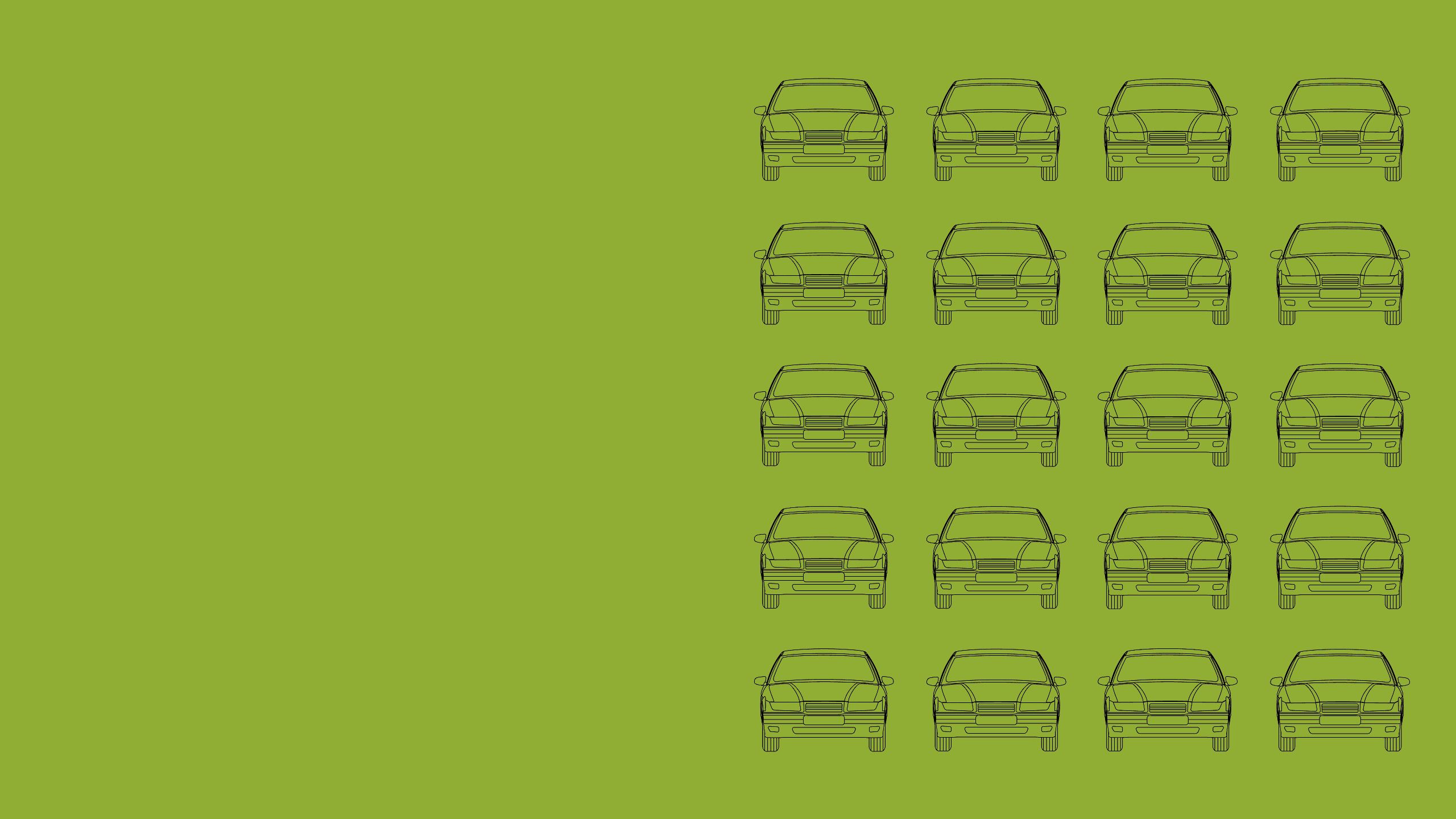 Rows of black outline cars on green background