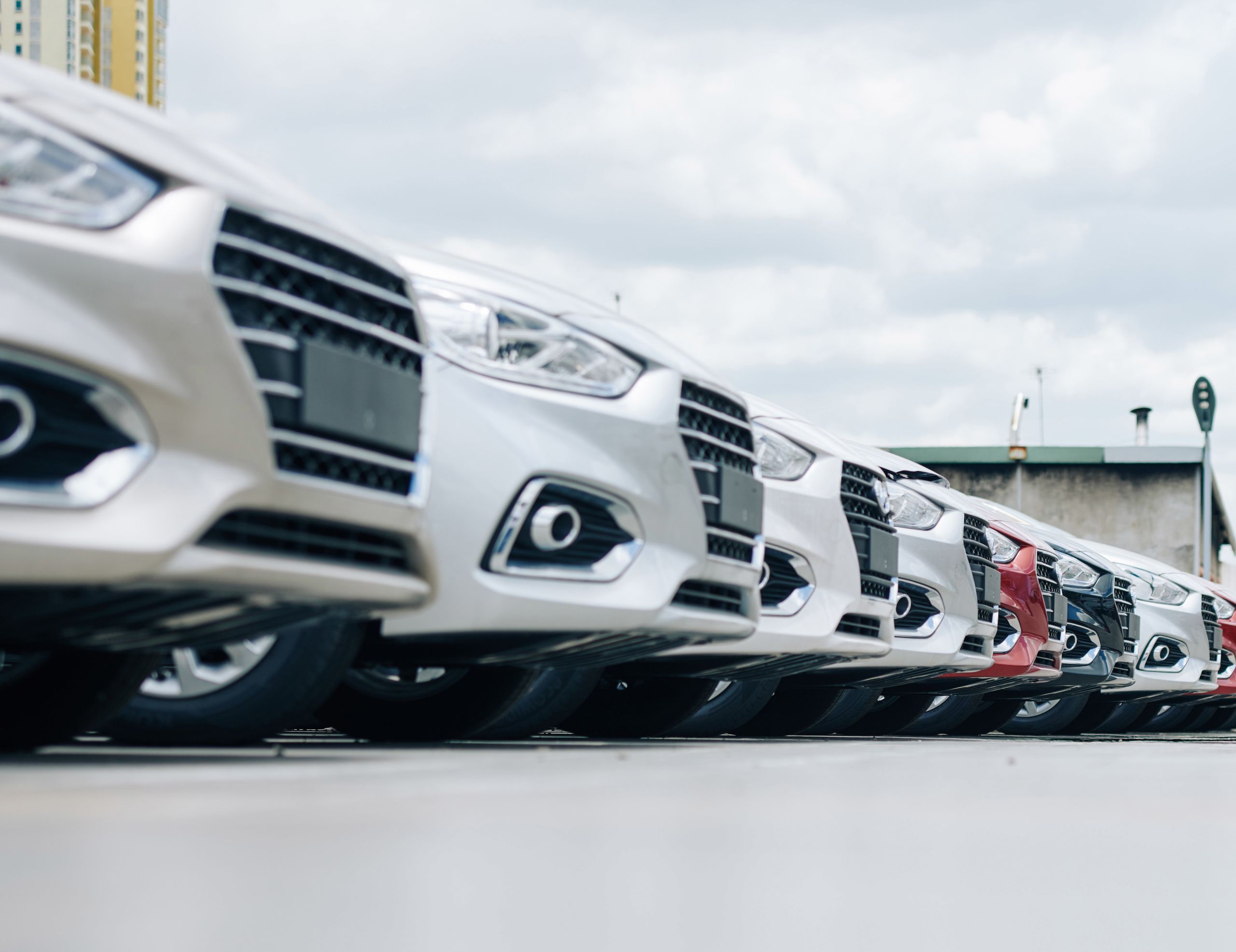 Row of cars in car park