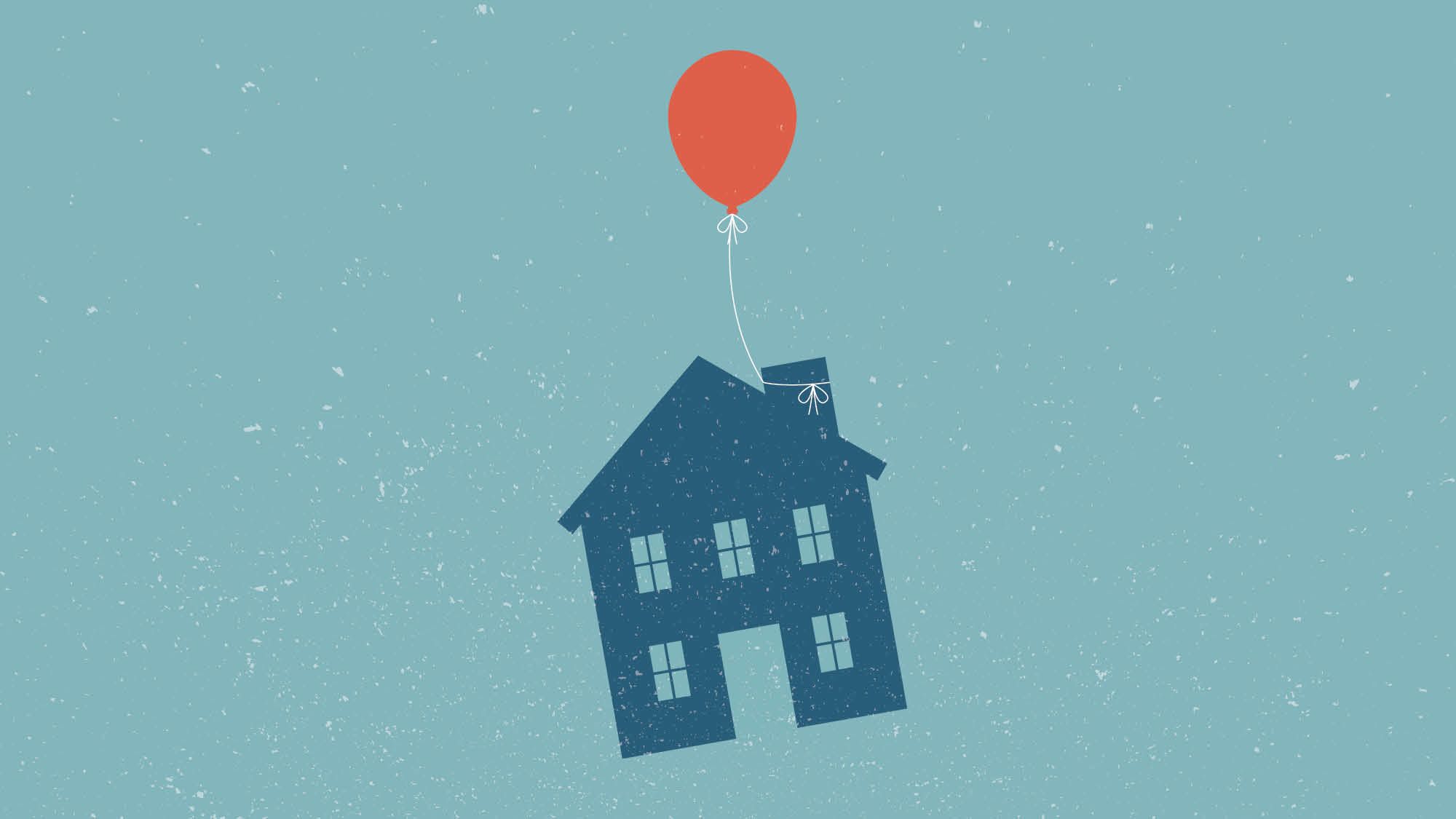 Illustration of a house being lifted by a balloon