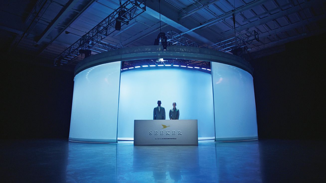 The entrance to the Seeker installation, a biometrics experience developed for Le Club AccorHotels loyalty program.