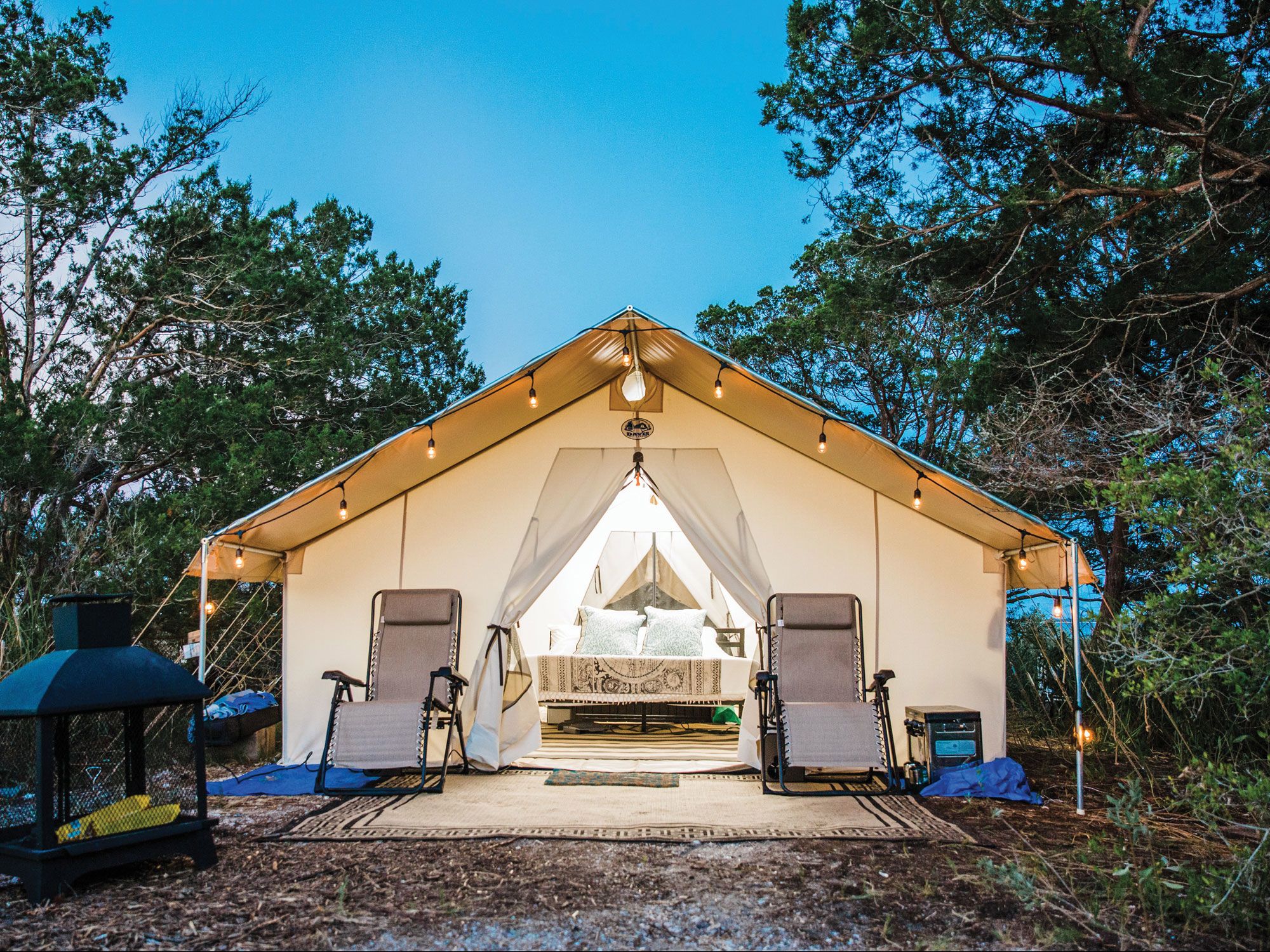 A luxury tent at Little Raccoon Key, a private island glamping experience offered by the startup Tentrr.
