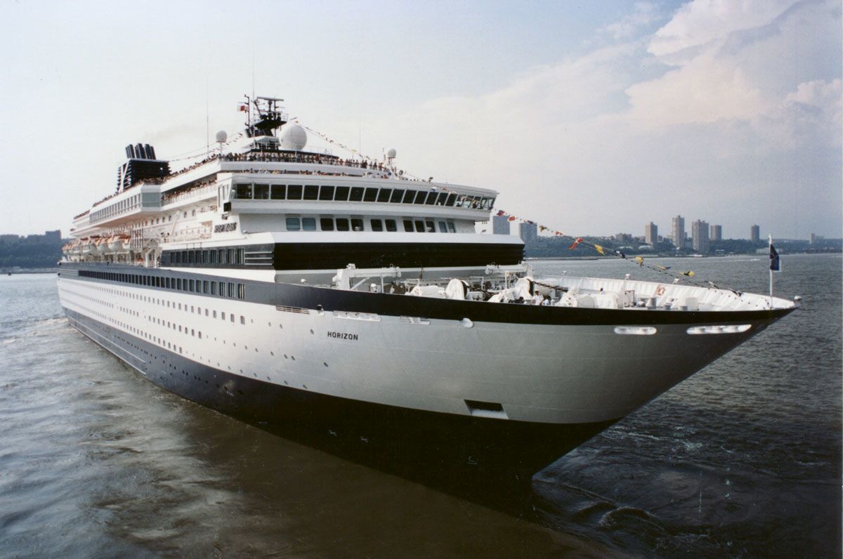 Pullmantur’s third ship, the 46,801 gross ton Horizon — shown as built for Celebrity Cruises as the Horizon — is currently at Piraeus being stripped of equipment and fittings after being sold to Turkish shipbreakers.