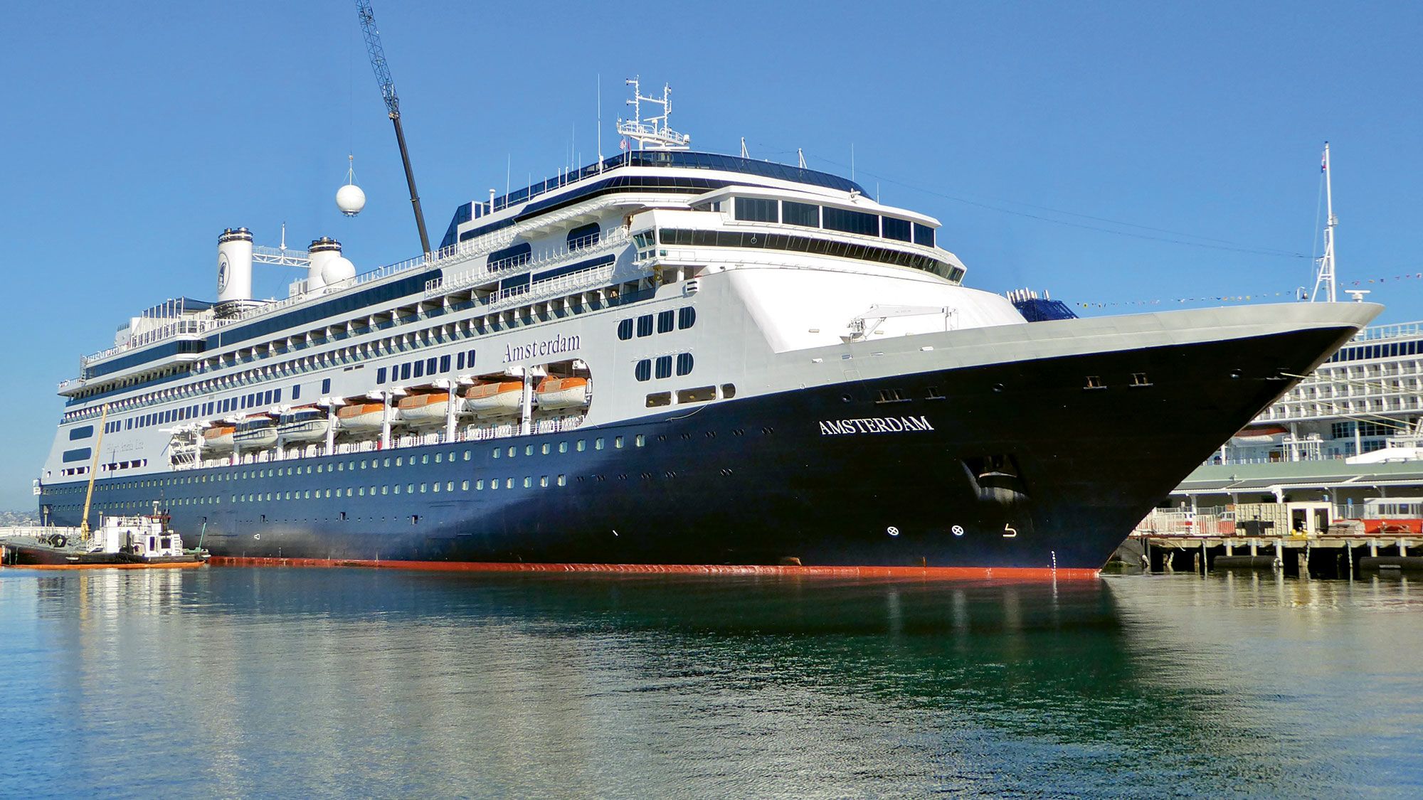 Rotterdam’s near twin sister Amsterdam will become Fred. Olsen’s Bolette when it enters service for the British-based line next year. Both Amsterdam and Rotterdam feature twin uptakes that were inspired by those of the 1959-built steamship Rotterdam that is now a floating hotel and museum in its namesake city.
