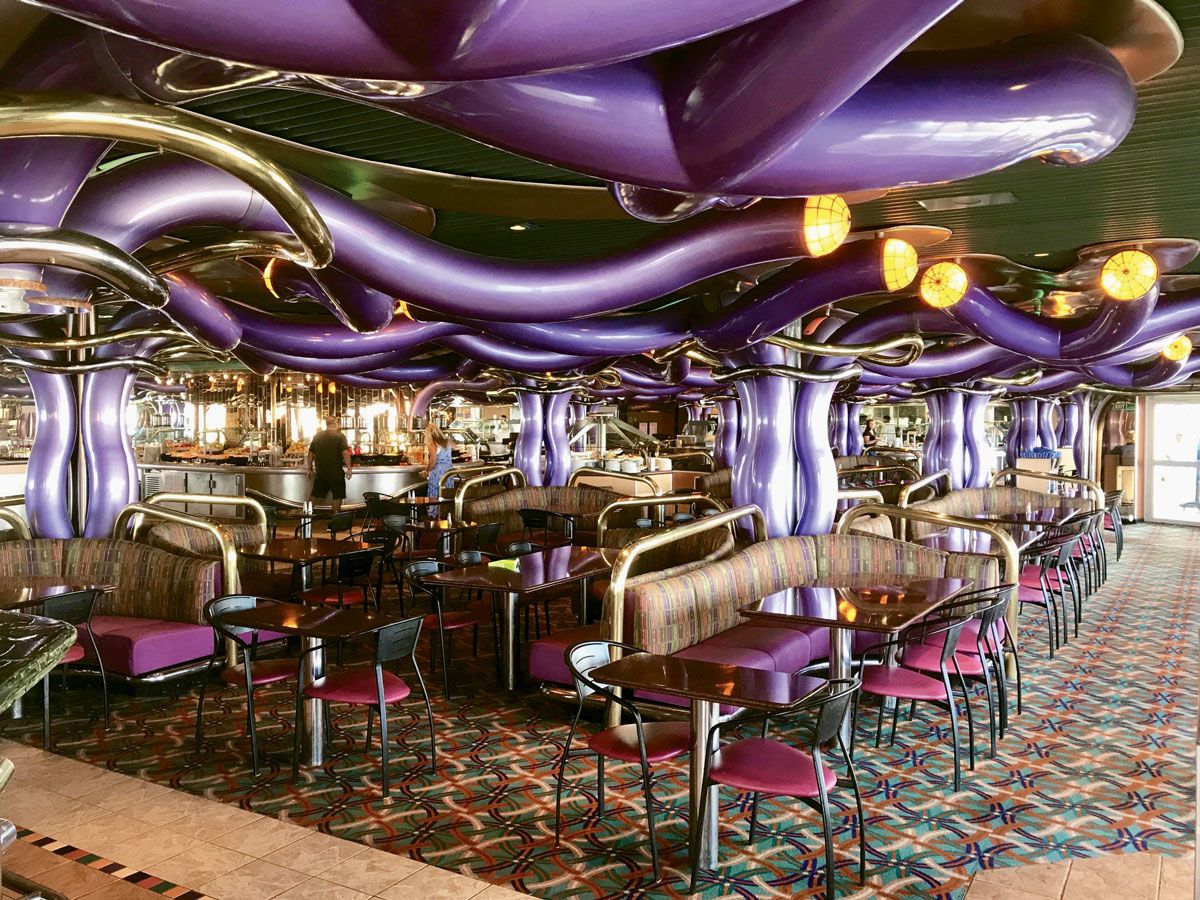 There was nothing low key about the Carnival Inspiration’s decor. This is the ship’s Brasserie Bar and Grill buffet dining area.
