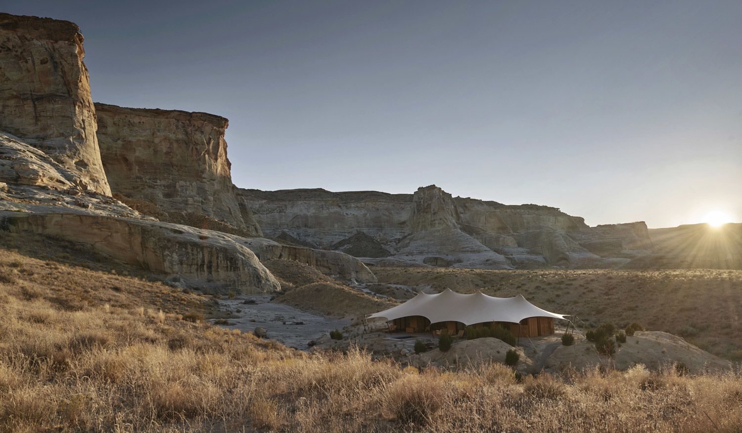 A tented pavilion at Camp Sarika, an offshoot of Aman’s Amangiri resort in Utah. Photo courtesy of Aman