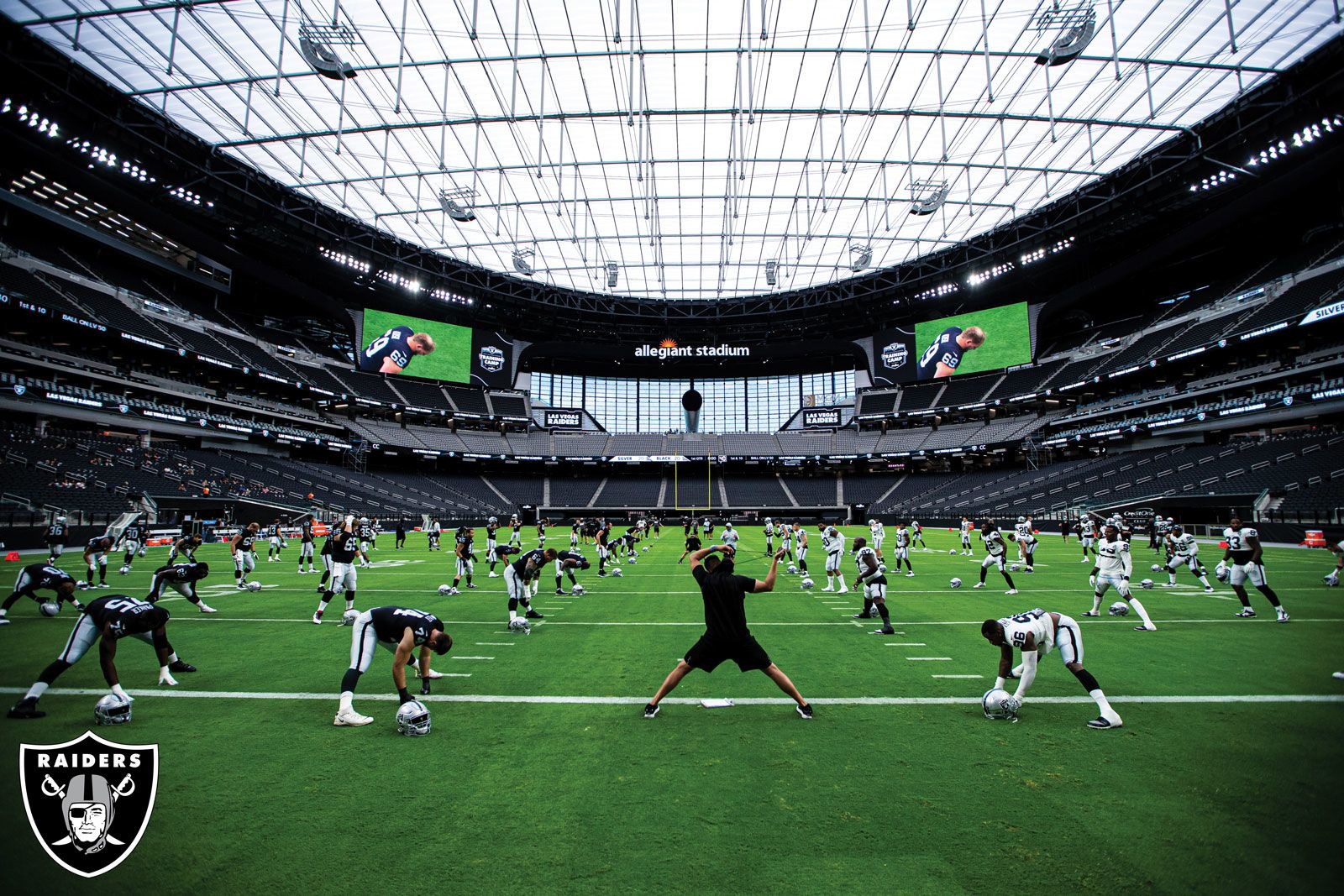 The city’s new NFL team, the Raiders, practicing in an empty Allegiant Stadium. It was empty for games, as well. (Photo courtesy of Las Vegas Raiders)