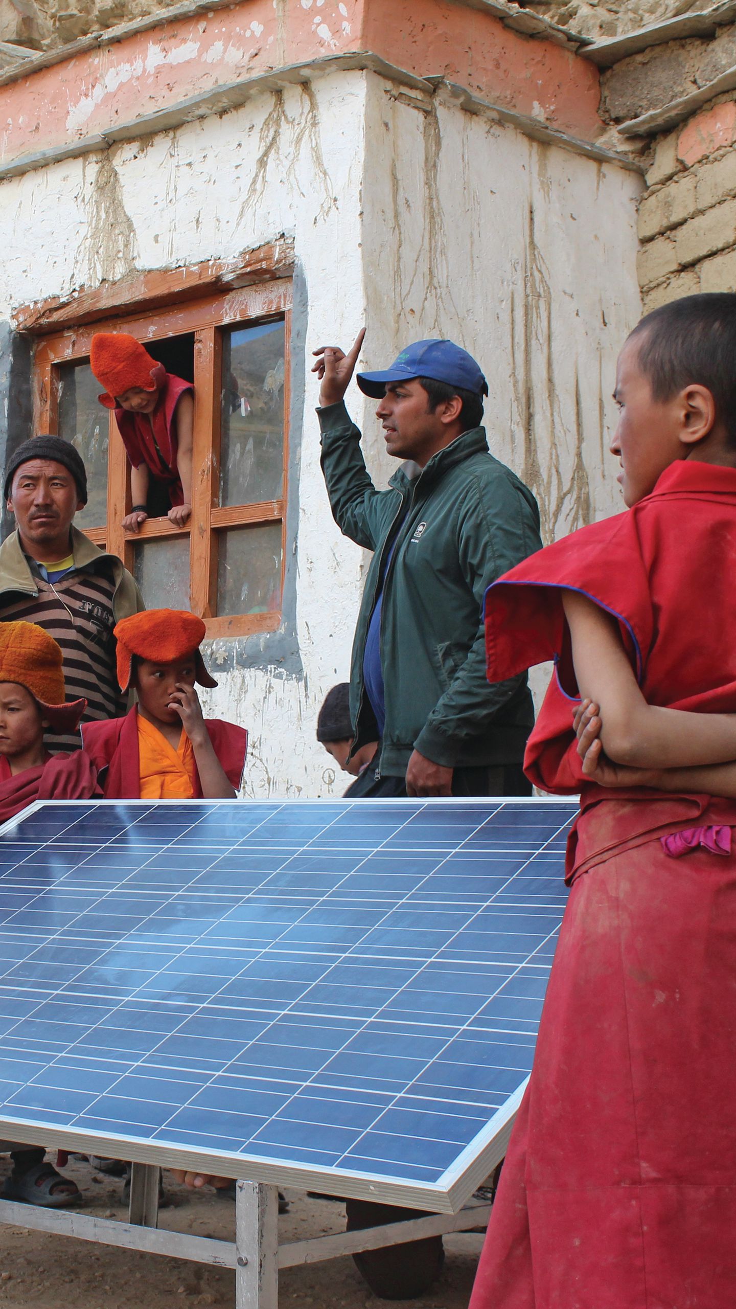 A solar panel set up by Global Himalayan Expedition travelers.