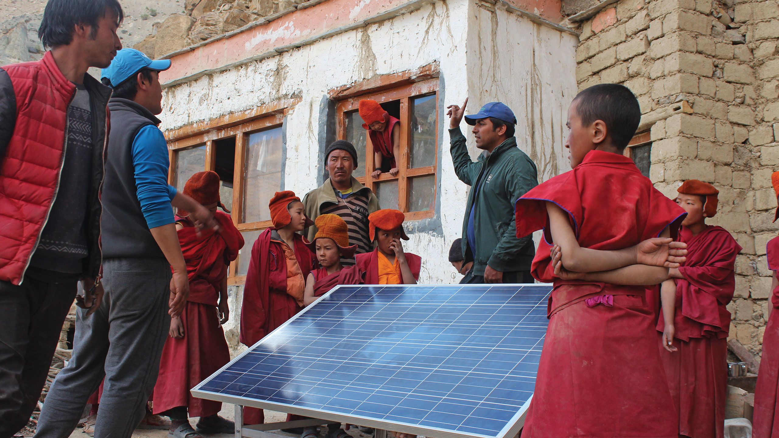 A solar panel set up by Global Himalayan Expedition travelers.